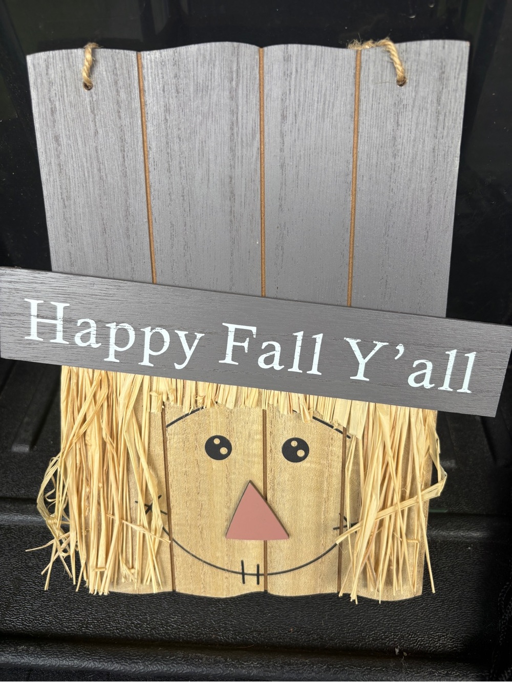 Happy Fall Y'all Wooden Scarecrow Sign - Gray & Natural